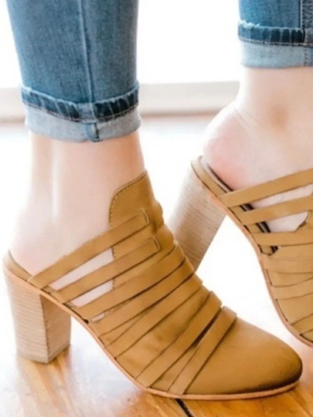 Free People Womens 8 Byron Strappy Mule Shoes Brown
